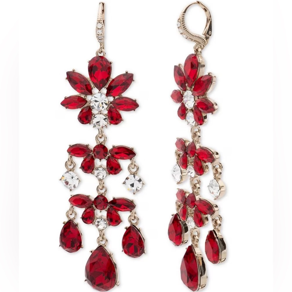 Givenchy Gold Tone Siam Crystal Drama Chandelier Earrings - Picture 1 of 2